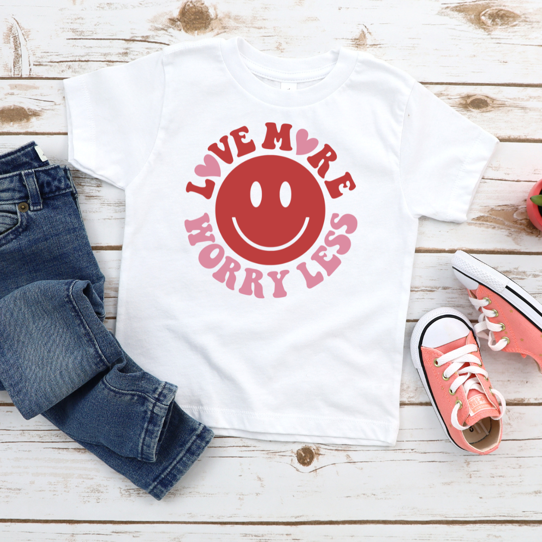 Love More Worry Less Kids Valentines Tee
