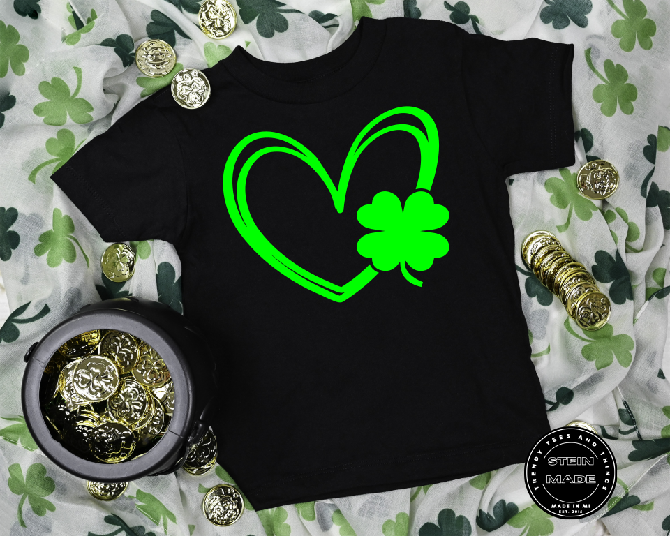 Heart Shamrock Black Youth Tee
