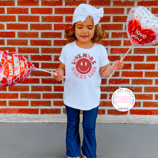 Love More Worry Less Kids Valentines Tee